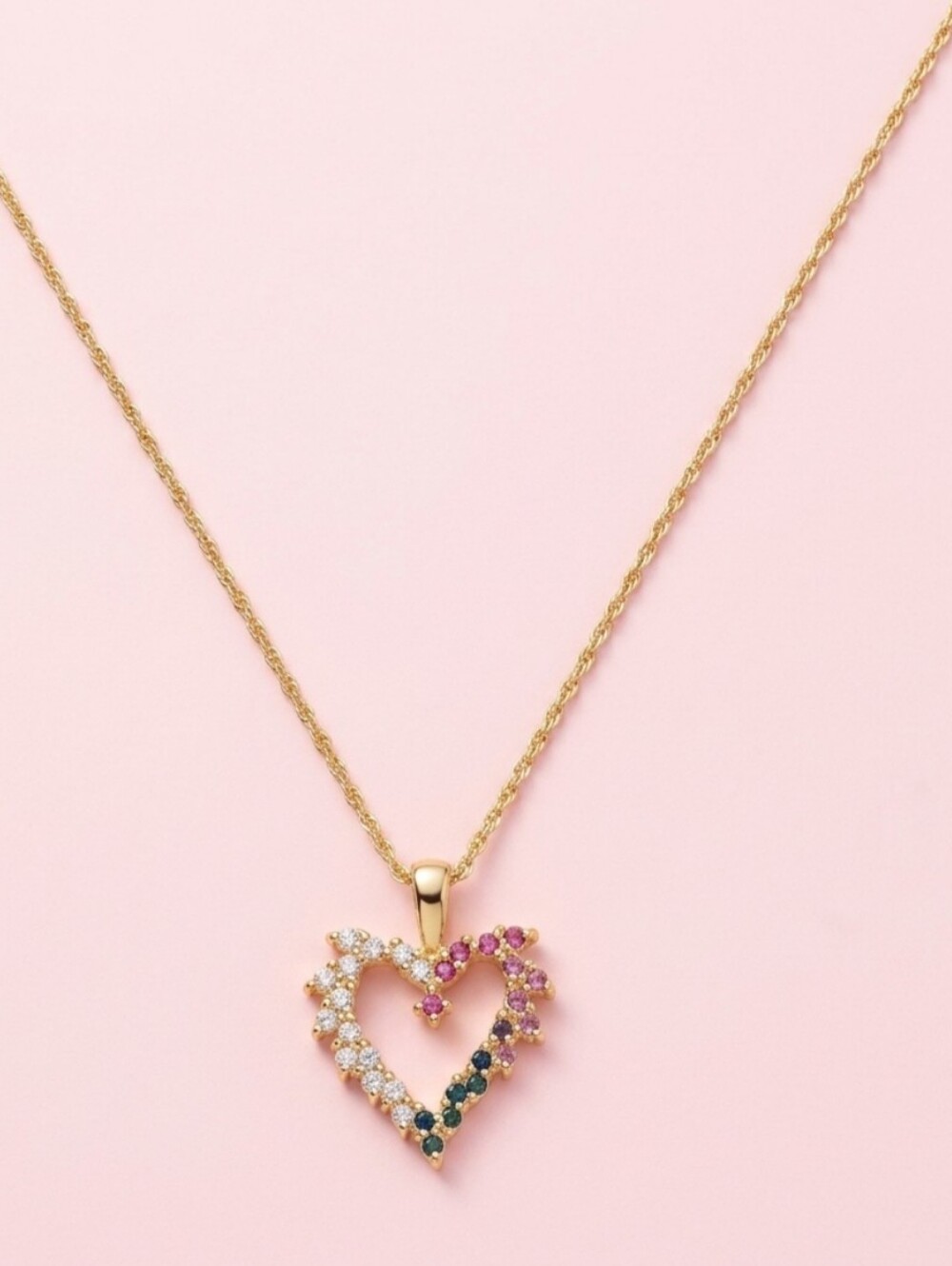 Vintage Gold Multi-Gem Heart Pendant Necklace